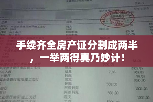 手续齐全房产证分割成两半，一举两得真乃妙计！